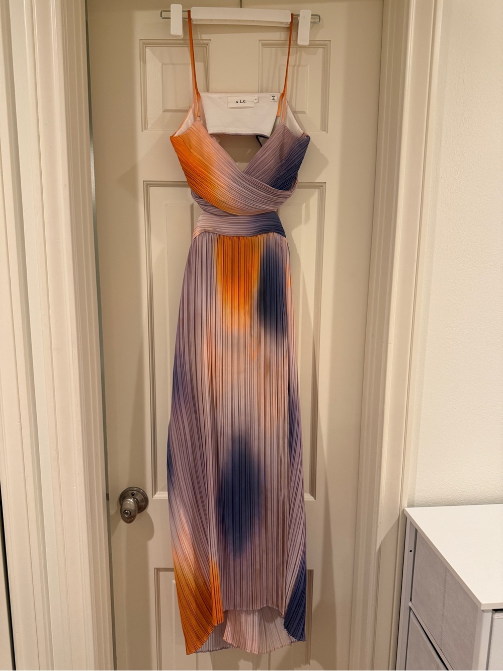 A.L.C. Orange & Purple Ombre Pleated Maxi Dress